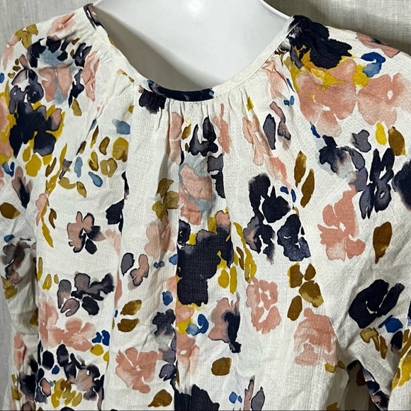 Lucky Brand White & Multicolor Floral-Print Peasant Tie Neck Crepe Blouse - Picture 7 of 16